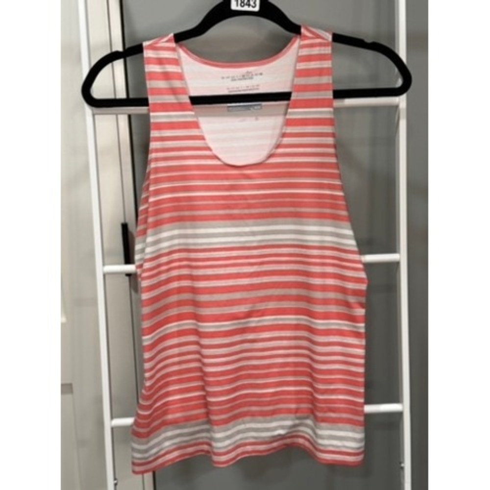 Columbia Omni-Shade Omni-Wick Striped Tank Top Coral Pink Grey Womens M Gorpcore